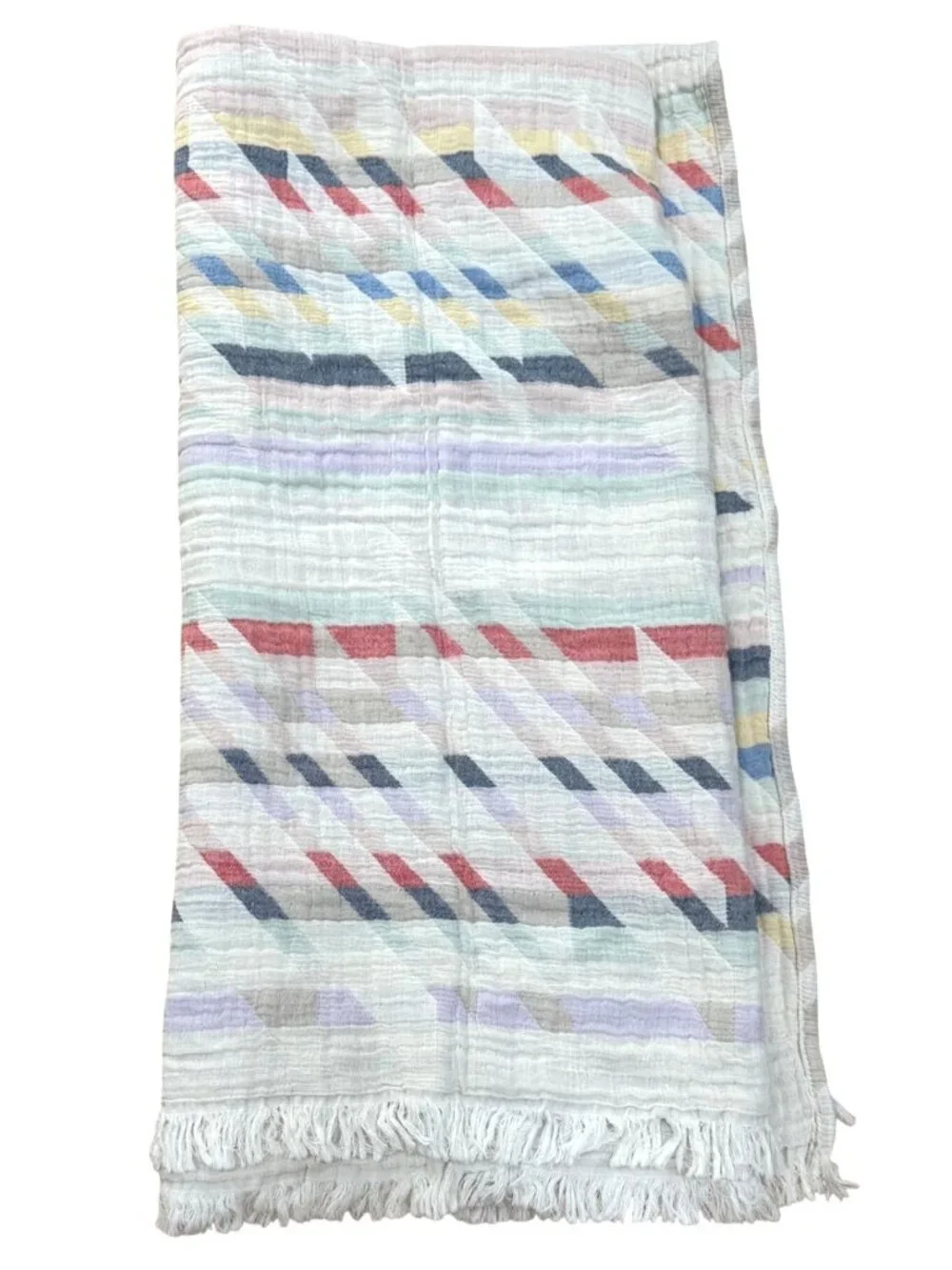 Textteis Penedo Throw Blanket White Multicolor Stripes Fringe 54x34 inches